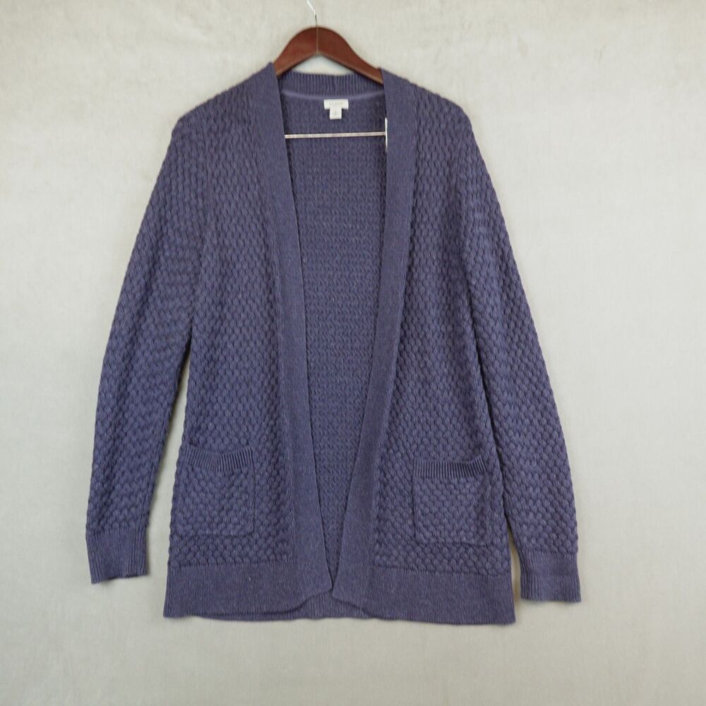 L.L. Bean Knit Cardigan Womens Medium Blue Cotton Open Front Sweater 292545